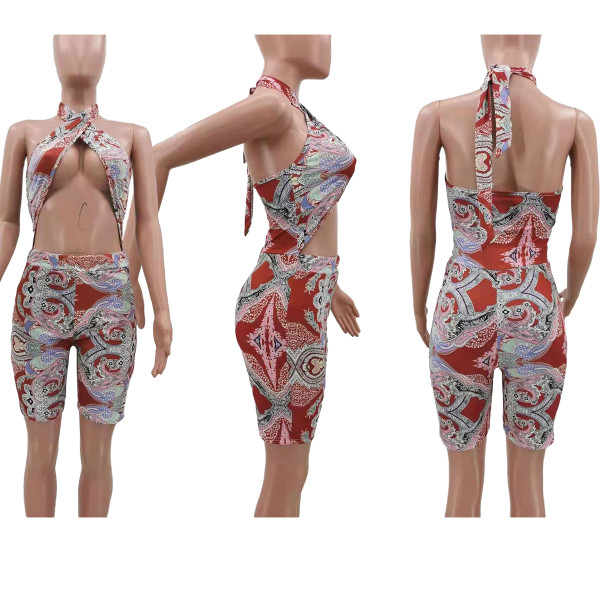 Sexy Printed Jumpsuit with Wrapped Chest TK6177