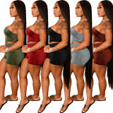 Two-piece solid color sexy wrapped chest shorts suit TK6179