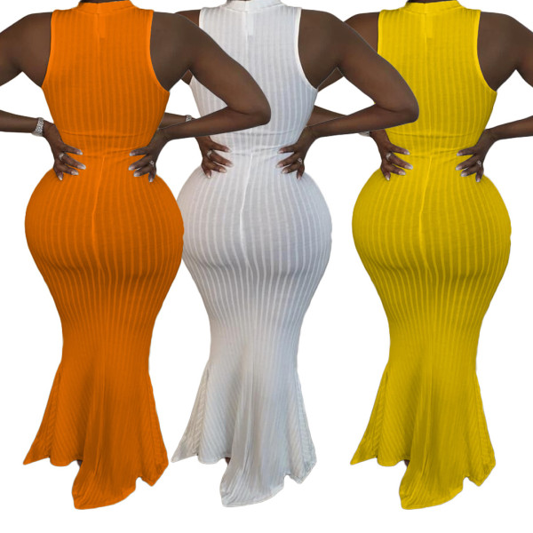 Pure color sexy pit fishtail dress TK6099