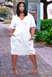 Sexy loose solid color V-neck casual dress TK6153