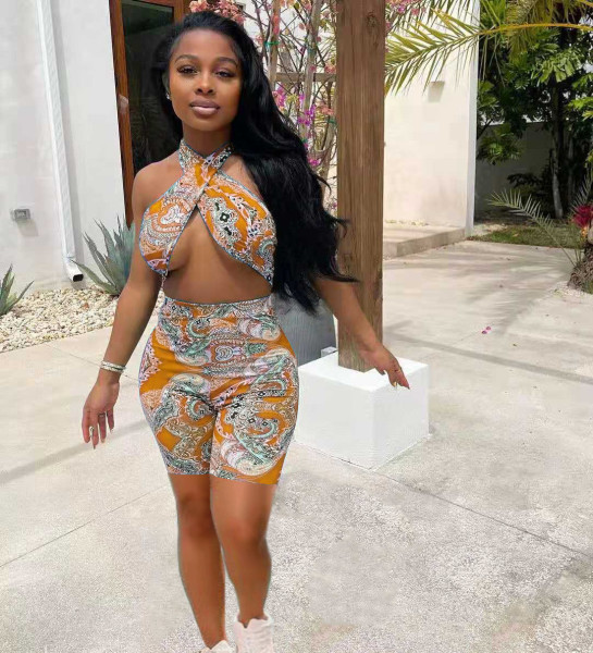 Sexy Printed Jumpsuit with Wrapped Chest TK6177