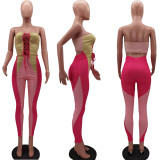 Fashion casual positioning printing stitching tube top strap jumpsuit HM6505