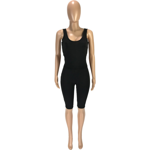 Women's fashion casual solid color tank top shorts slim sports two-piece suit SM9138