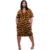 Sexy loose camouflage print V-neck casual dress TK6159