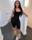 Women's fashion casual solid color tank top shorts slim sports two-piece suit SM9138