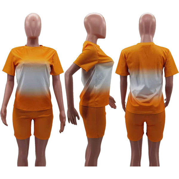 Gradient color positioning printing loose shorts casual sports two-piece suit HM6522