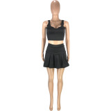 Fashion casual sexy solid color waistless U-neck slim-fitting vest and trousers skirt sports two-piece suit SM9173