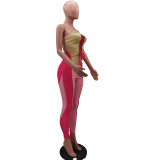 Fashion casual positioning printing stitching tube top strap jumpsuit HM6505