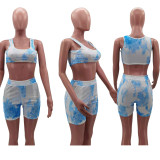 Three-piece casual sports suit with gradient print loose shorts HM6526