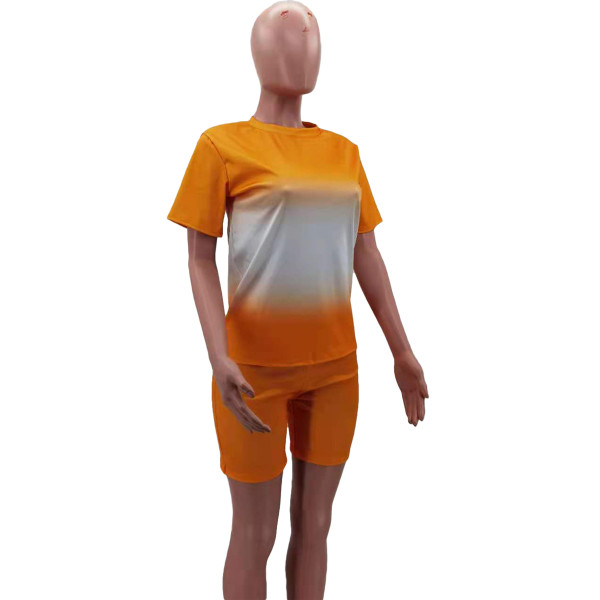 Gradient color positioning printing loose shorts casual sports two-piece suit HM6522