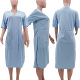 Sexy loose solid color V-neck casual dress TK6153