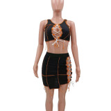 Sexy hollow strap solid color two-piece suit TK6161