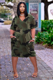 Sexy loose camouflage print V-neck casual dress TK6159