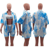 Three-piece casual sports suit with gradient print loose shorts HM6526