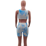Three-piece casual sports suit with gradient print loose shorts HM6526