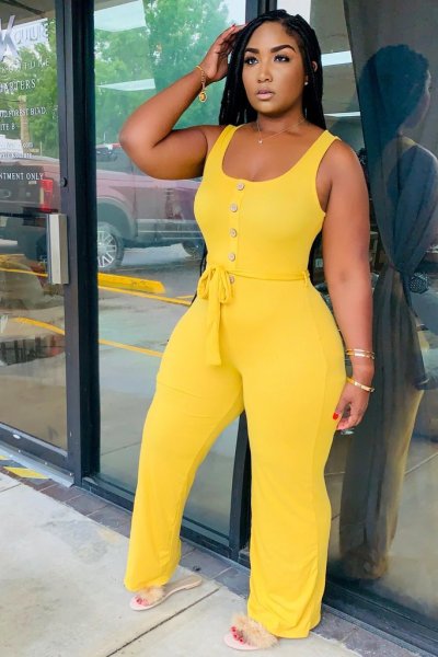 Fashion stitching casual sleeveless wide-leg jumpsuit HM6330