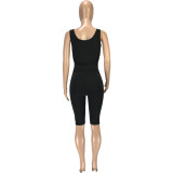 Women's fashion casual solid color tank top shorts slim sports two-piece suit SM9138