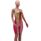 Fashion casual positioning printing stitching tube top strappy jumpsuit HM6888