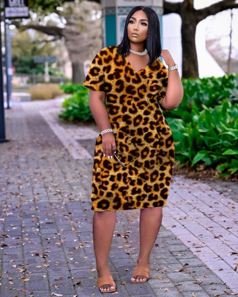 Sexy loose camouflage print V-neck casual dress TK6159