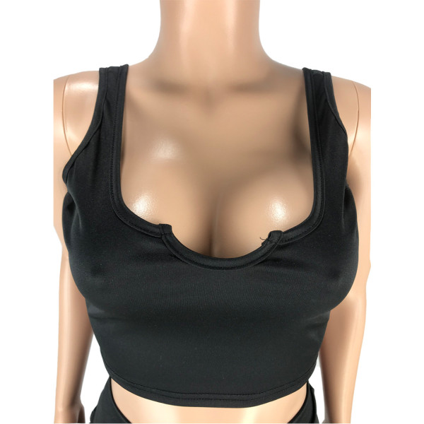 Fashion casual sexy solid color waistless U-neck slim-fitting vest and trousers skirt sports two-piece suit SM9173