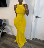 Pure color sexy pit fishtail dress TK6099