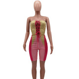 Fashion casual positioning printing stitching tube top strappy jumpsuit HM6888