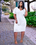 Sexy loose solid color V-neck casual dress TK6153