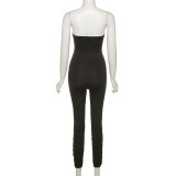 Fashion women's solid color sexy chest-wrapped tight-fitting sports jumpsuit for women  K21Q03186