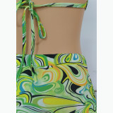 Sexy abstract print short skirt  tie-up vest 2-piece set FFD1119