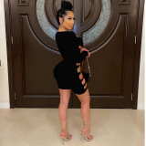 Summer fashion ring side hollow black short-sleeved jumpsuit BC3026