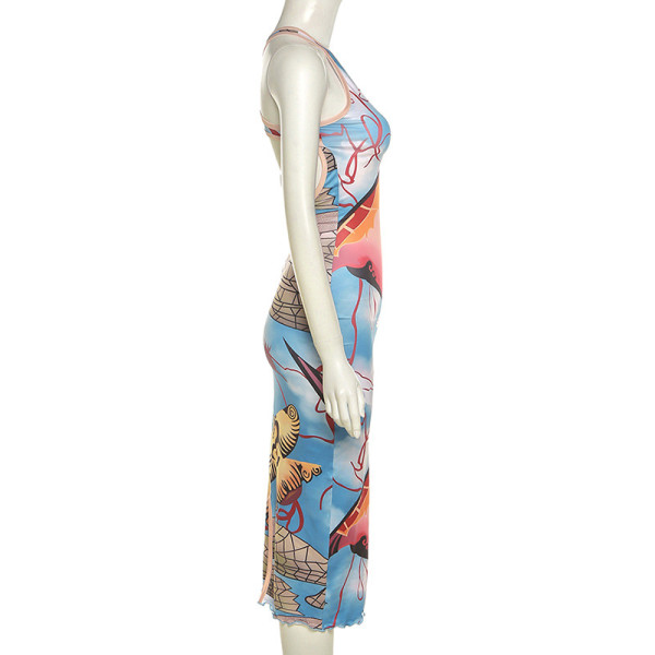 Fashion halter sexy wooden ears split hip dress  K21D02668