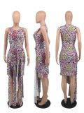 Sexy printed lace-up sleeveless tank top dress HY8071