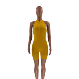Fashion sexy solid color zipper sleeveless jumpsuit OM1388