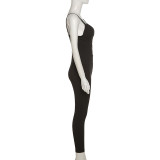 New style stand-up collar fashion V-neck suspender halter sexy skinny jumpsuit K21Q03326