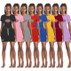Casual fashion pattern printing short sleeve round neck skirt suit D9514