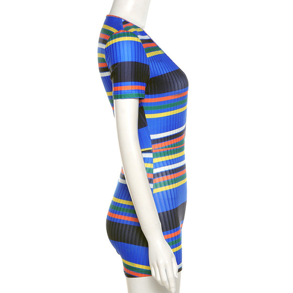 New Color Striped Printed Slim Deep V-neck Sexy Sports Jumpsuit  K21Q02928