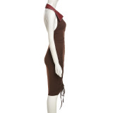 Fashion suit collar low-cut ruffled sexy bag hip dress  K21D03346