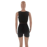 Letter printing solid color fashion sexy sports and leisure two-piece suit OM1299