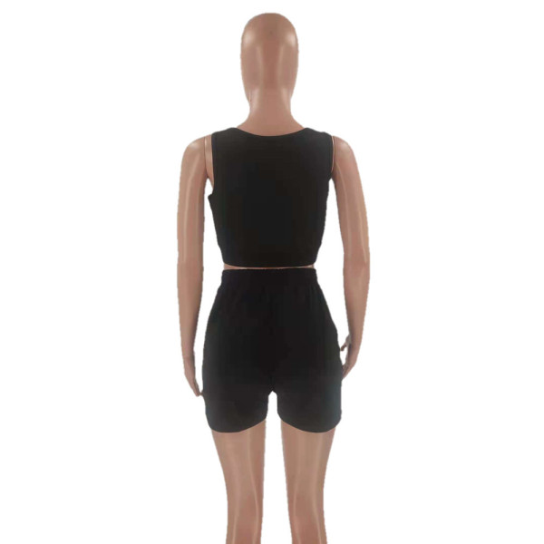 Letter printing solid color fashion sexy sports and leisure two-piece suit OM1299