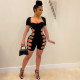 Summer fashion ring side hollow black short-sleeved jumpsuit BC3026