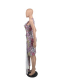 Sexy printed lace-up sleeveless tank top dress HY8071