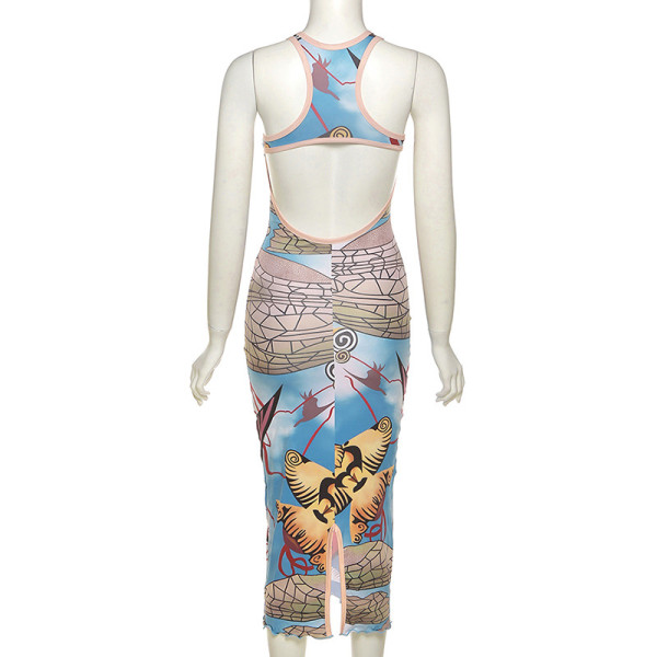 Fashion halter sexy wooden ears split hip dress  K21D02668