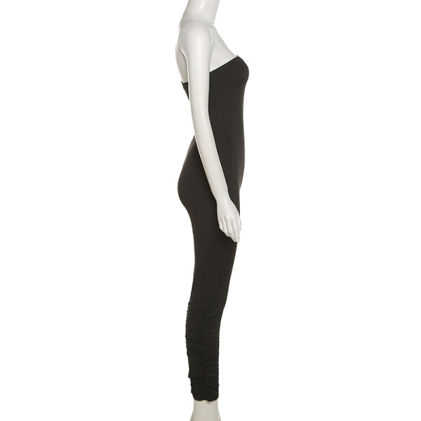 Fashion women's solid color sexy chest-wrapped tight-fitting sports jumpsuit for women  K21Q03186