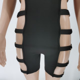 Summer fashion ring side hollow black short-sleeved jumpsuit BC3026