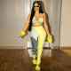 Sexy one-shoulder strappy vest printed contrast color tight-fitting casual sports suit  K21S02640