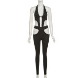 Fashion Irregular Low Cut Vest Sexy Hollow Skinny Pants  K21S03376