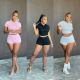 Hooded solid color short-sleeved high-waist shorts casual sports suit A21ST232