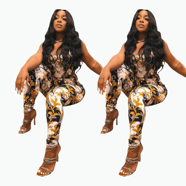 Plus size women's clothing net celebrity digital printing jumpsuit FFZ1117
