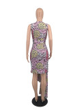 Sexy printed lace-up sleeveless tank top dress HY8071