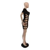 Summer fashion ring side hollow black short-sleeved jumpsuit BC3026